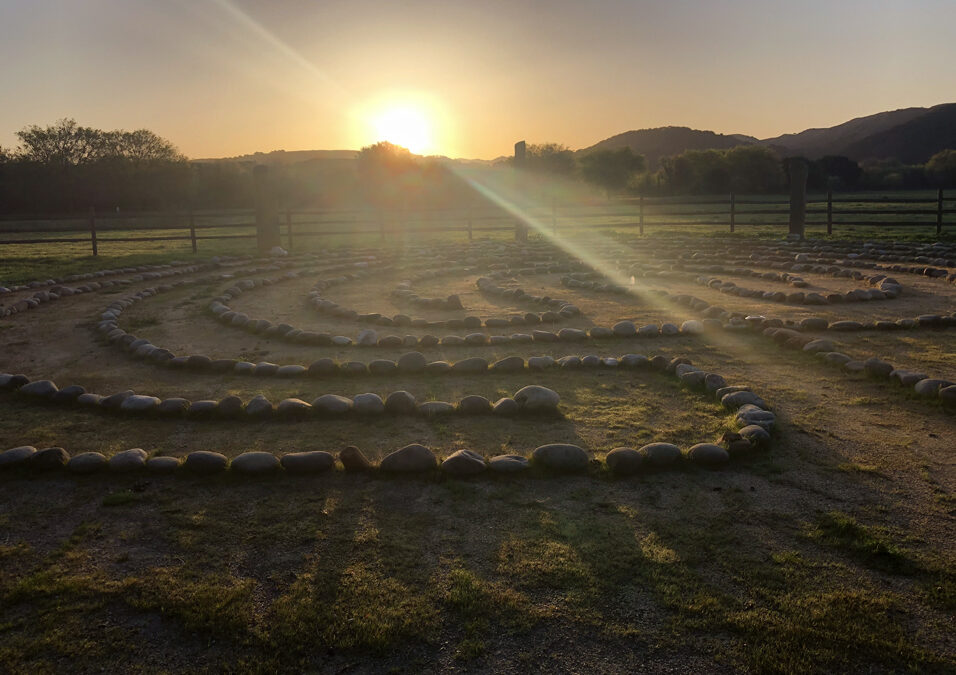 Spring sunrise over labyrinth
