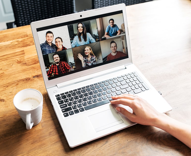 Video meeting on laptop