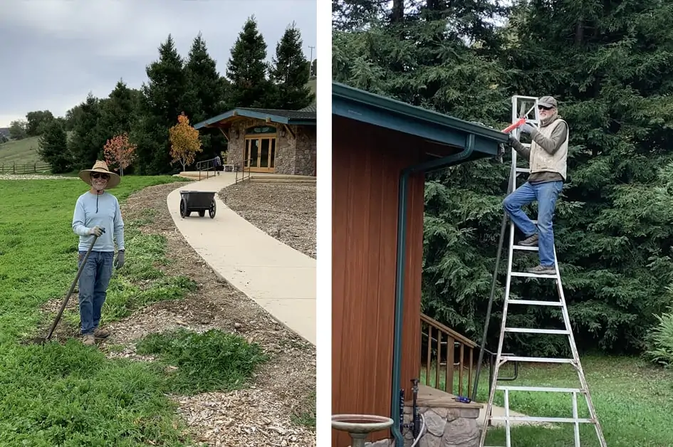 Curtis and Craig clean up around the Temple